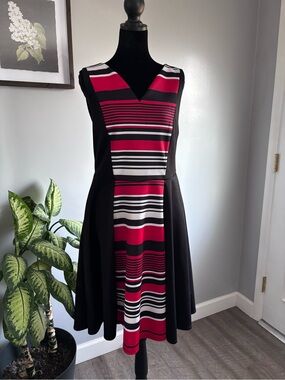 torrid Black & Fuchsia Striped Fit-and-Flare Midi Dress